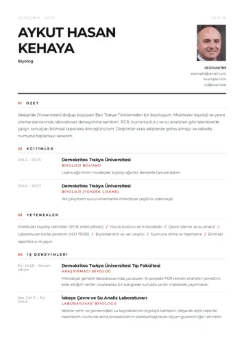 Biyolog CV Örnekleri cv indir